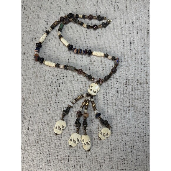 Sandra David Multistone Carved Elephant Bold Statement Necklace - Picture 1 of 8